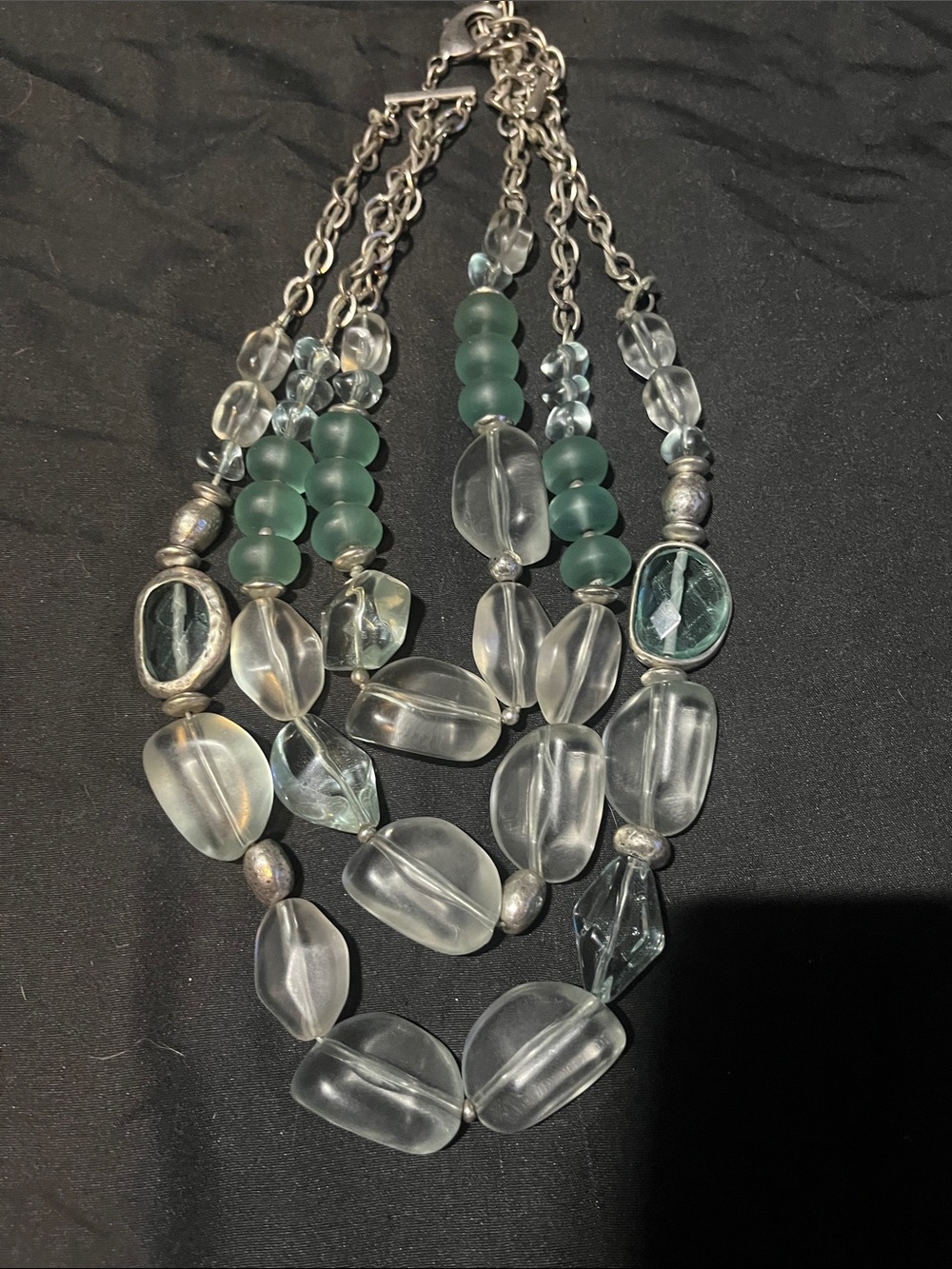 Chico's Frosted Green and Clear Multi-Strand Beaded Necklace